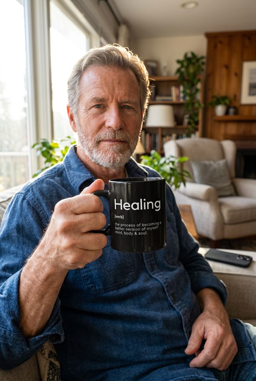 Healing Definition black mug lifestyle mockup