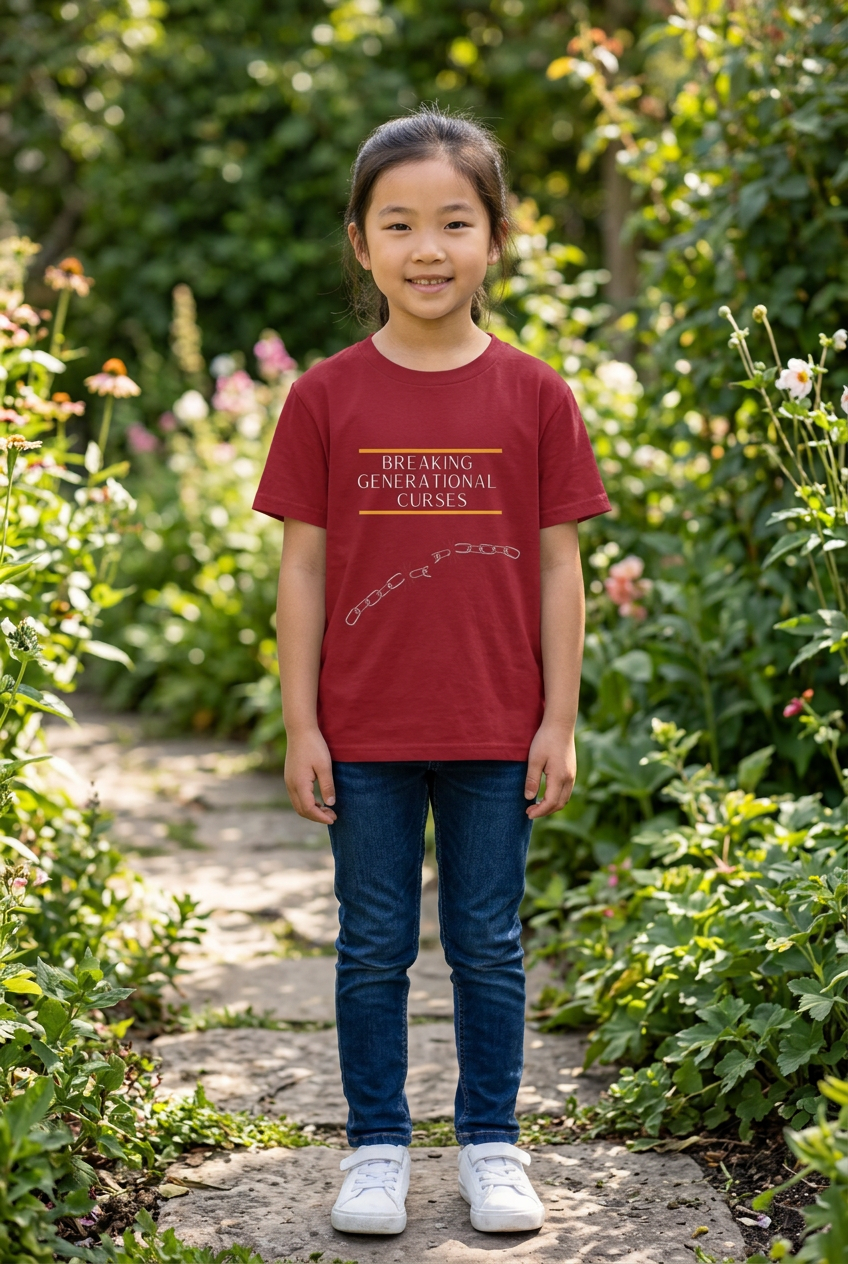 Child wearing Red Breaking Generational Curses Kids Tee