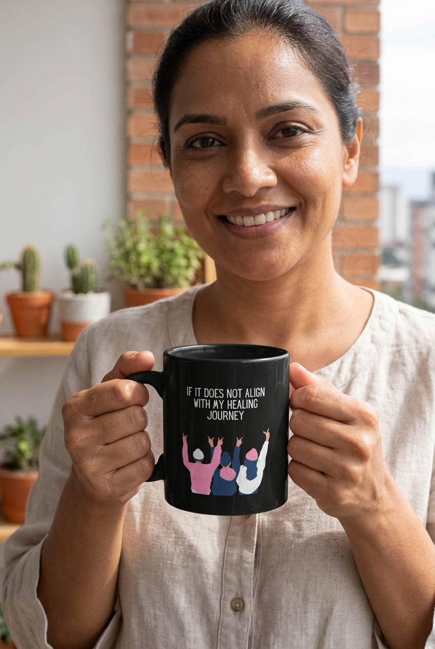Healing Journey black mug lifestyle mockup