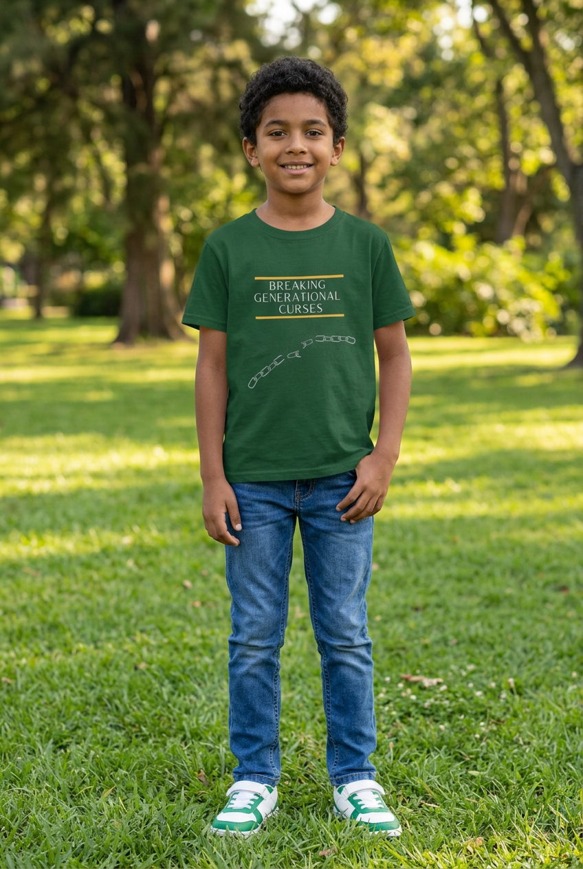 Child wearing Forest Green Breaking Generational Curses Kids Tee