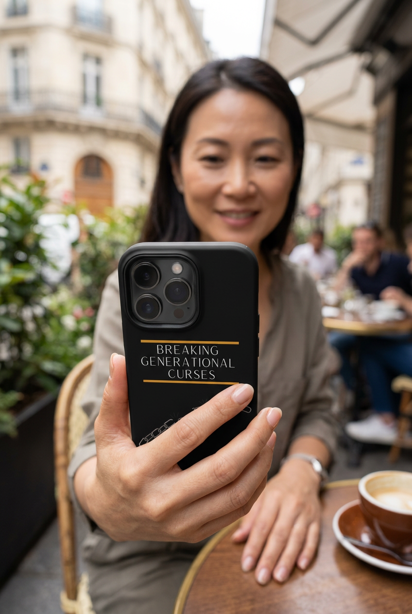 Breaking Generational Curses phone case close-up lifestyle mockup
