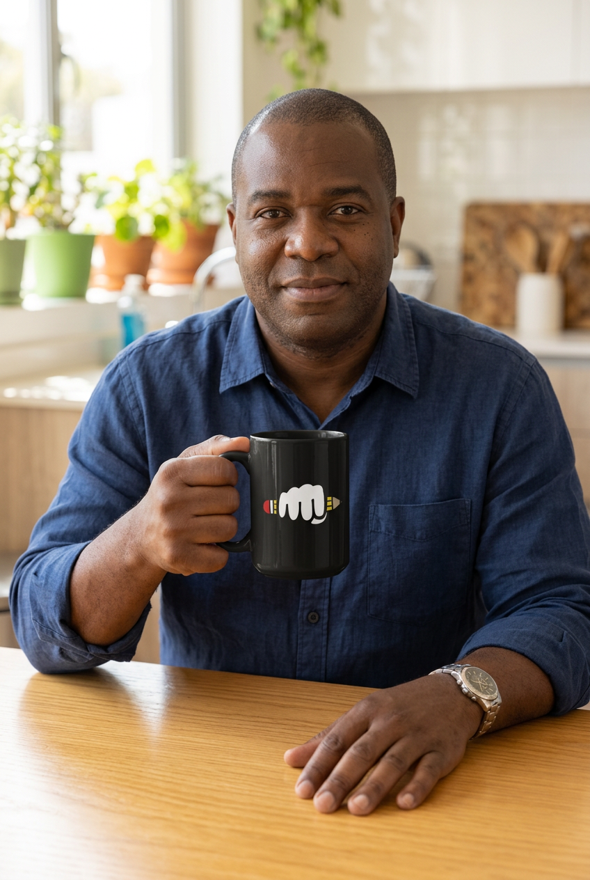 New Power of Writing black mug lifestyle mockup