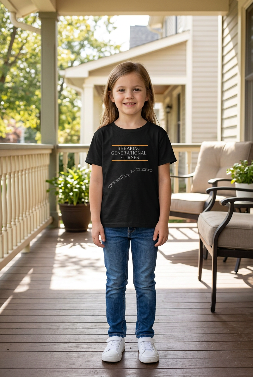 Child wearing Black Breaking Generational Curses Kids Tee