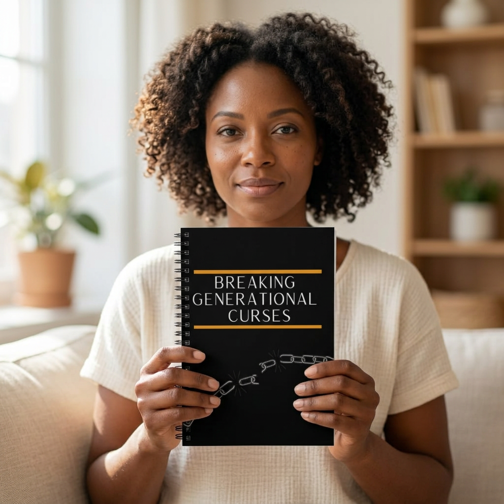 Woman holding the Breaking Generational Curses notebook