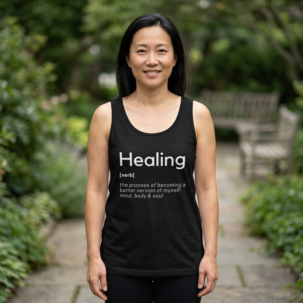 Woman modeling the Healing Definition tank top