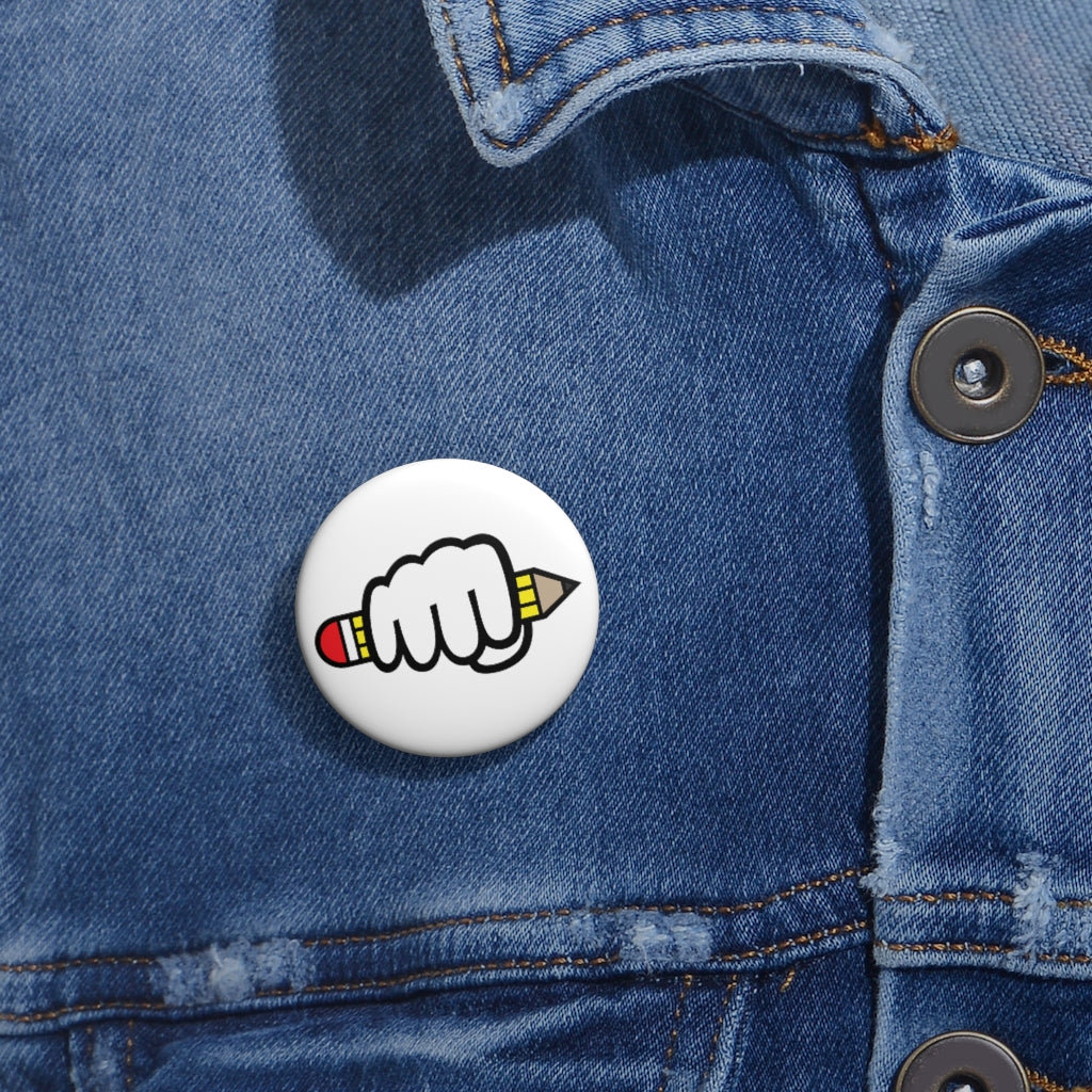 Power of Writing Button Pin (White)